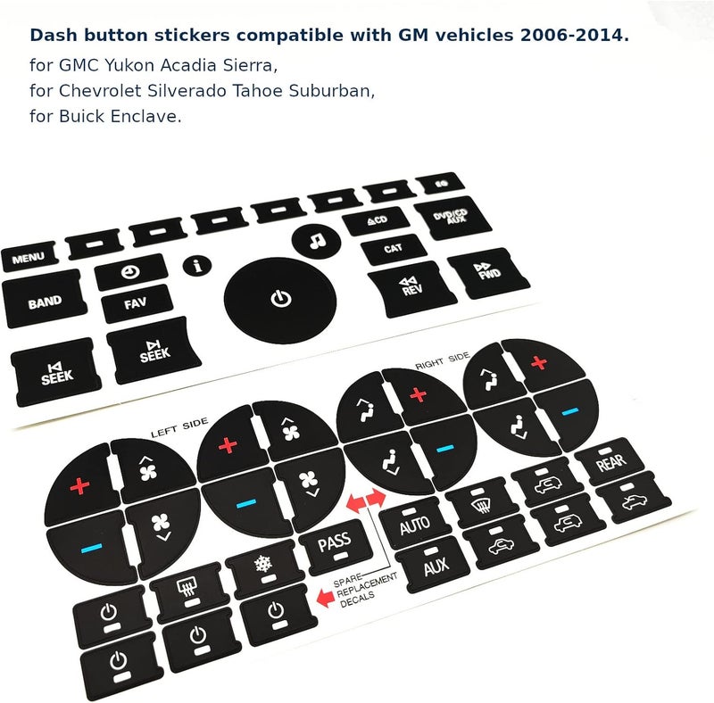 AtticZone AC Radio Dash Button Repair Kit Stickers Decals Compatible with GM 2006-2014 GMC Chevrolet Tahoe Yukon Acadia Sierra, 2Pcs (Radio20 + AC31) - Image 2
